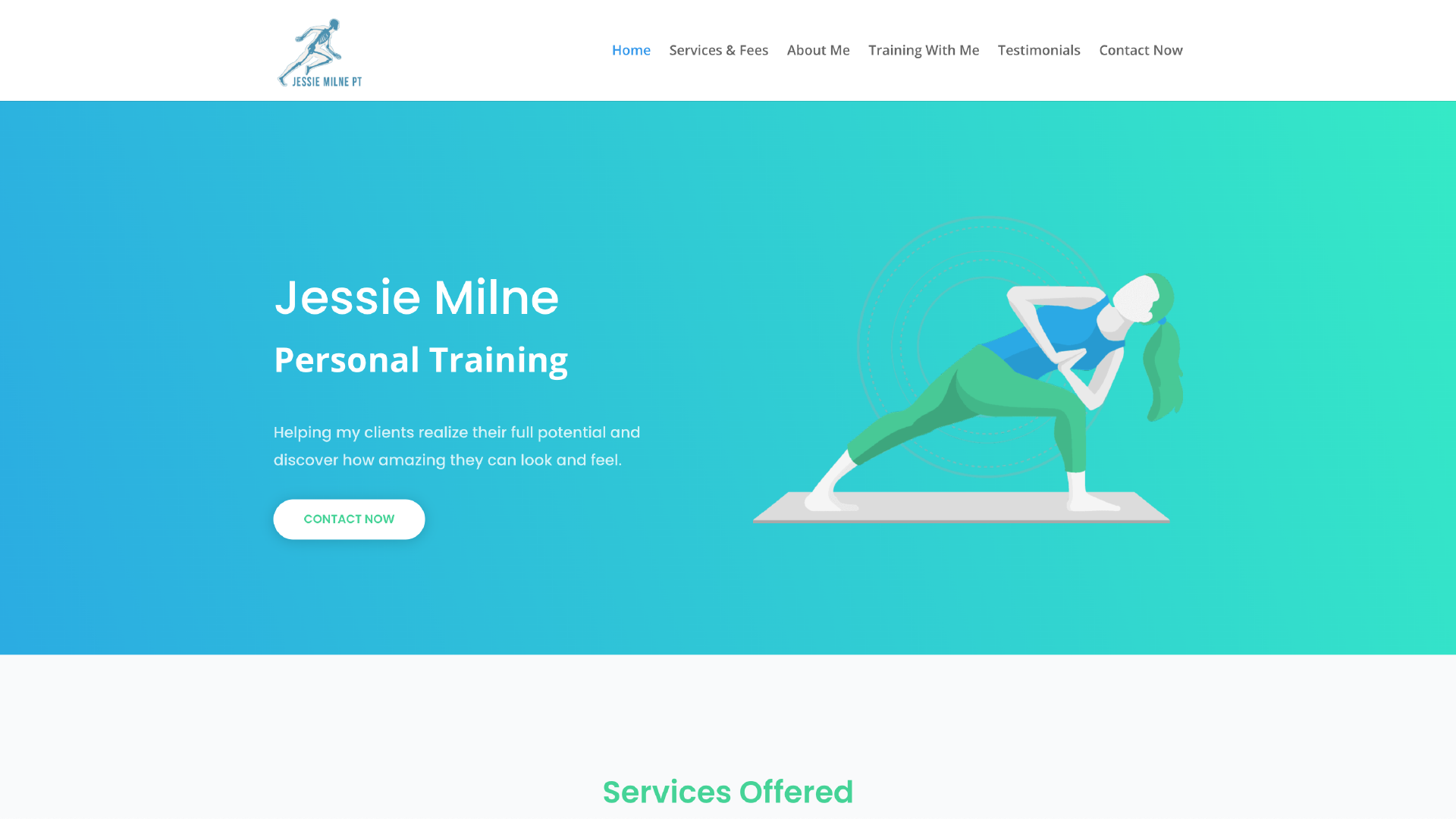 Personal training website home page
