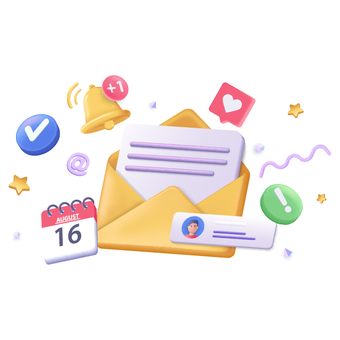 Email-marketing An envelope surrounded by a few icons such as a calendar, a checkmark and a notification icon