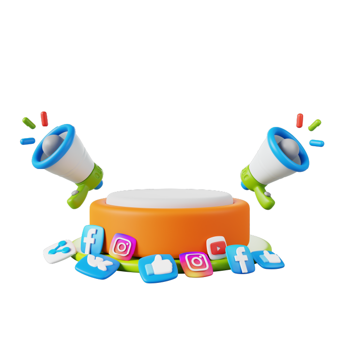 Social-media-marketing Two megaphones above a collection of different social media platform icons